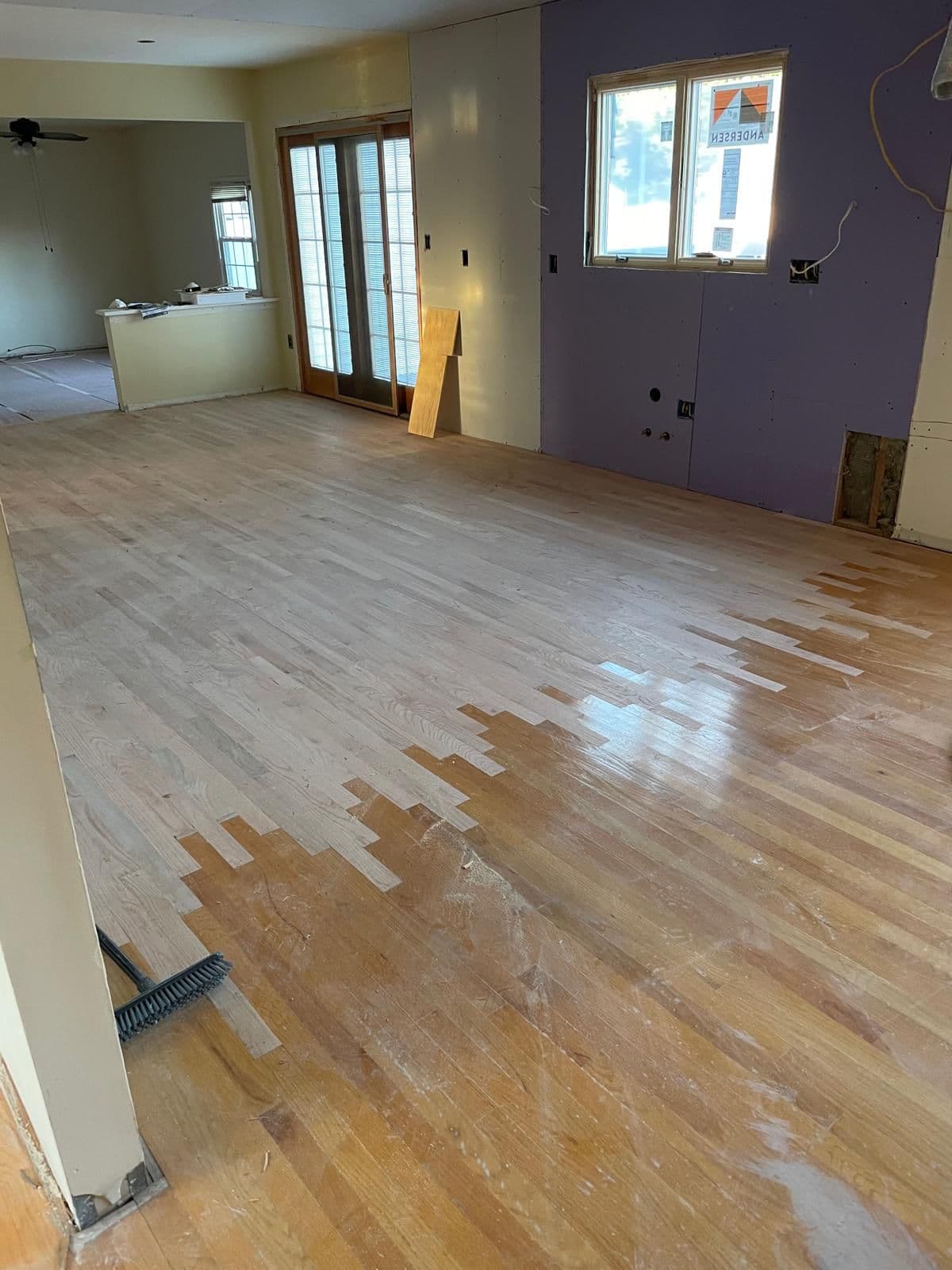 Worn and dull hardwood floor before refinishing in Morristown NJ